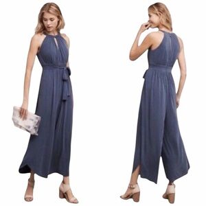 Anthropologie‎ Moulinette Soeurs Blue Wide Leg Halter Jumpsuit Size Medium